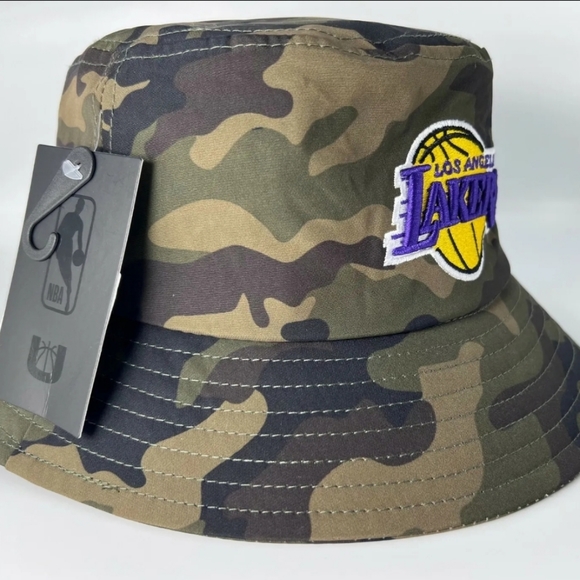 NBA Los Angeles Lakers Bucket Hat Boonie Cap Green Camo One Size - Picture 2 of 5
